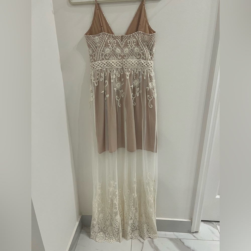 Elegant Cream and Tan Lace Dress